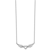 Sterling Silver Rhodium-plated CZ Heart with Wings 16 inch Necklace with 1 inch extension